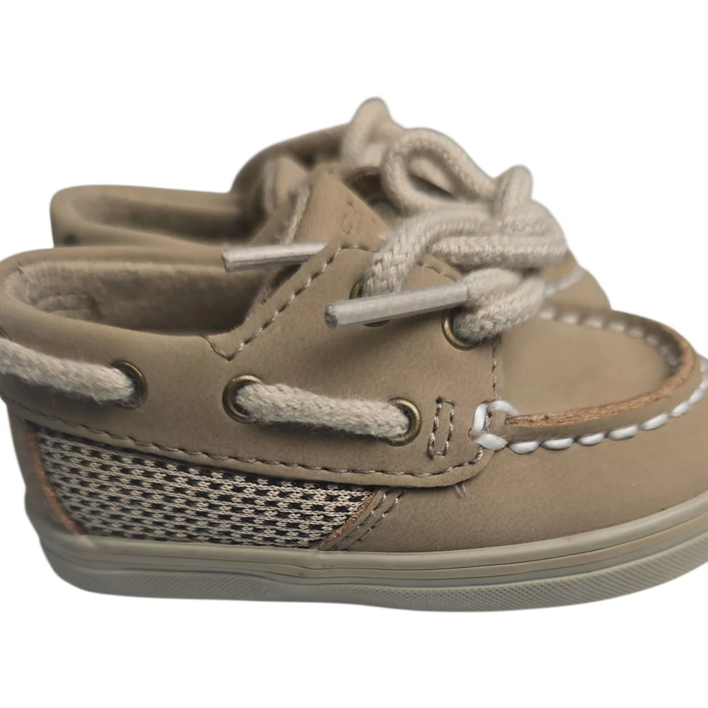 Sperry Top Sider Girls 2 M Toddler Intrepid Crib Oat Linen Lace Up Boat Shoes